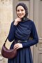 Shoulder Shawl Detailed Belted Navy Blue Dress - 2