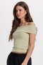 Women's slim fit cotton boat neck short sleeve green blouse with lycra - 8