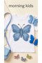 Girl's Blue Butterfly Printed White Combed Cotton T-Shirt-Black 100% Cotton Muslin Fabric Shorts Set - 3