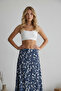 Women's Navy Blue White Patterned High Waist Flared Long Skirt - 4