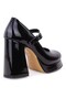 Dza07-337565 Black Patent Leather 10 cm Thick Heeled Platform Women's Shoes - 5