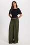 Women's Regular Fit Classic Cut Short Batwing Sleeve Gathered Waist Black T-Shirt Blouse - 2