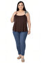 Plus Size Adjustable Drawstring Strap Ornamental Button Viscose Brown Blouse - 2