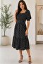 Women's Black Polka Dot Pattern Square Neck Balloon Sleeve Midi Dress --- Nbk083 - 4