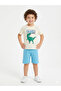 Boy's Top and Bottom Combed Cotton Set T-Rex Printed Shorts Combed Cotton Printed Children's Set - 3