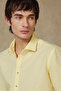 Costa Linen Cotton Linen Blend Comfort Fit Yellow Classic Collar Men's Plain Shirt - 4