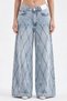 Women's pearl-embellished palazzo jeans with ribbed detailing