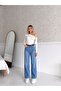 Blue Embroidered High Waist Stretchy Belted Loose-Leg Denim Pants - 3