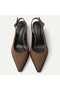 Women's Bitter Brown 7 Centimeter Heel Pointed Toe Women's Classic Leather Heeled Shoes Non-Slip Sole