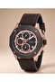 Function 43 mm Men's Wristwatch Matte Black Case Brown Detailed Dial Leather Band Multifunctional Quartz Watch