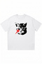 Cat Printed White Oversize Crew Neck T-Shirt