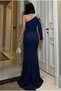 Navy Blue One-Shoulder Stone Embellished Slit Fish Tail Evening Dress & Graduation Dress - 3