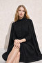Women's Relax Fit Basic Sleeveless Black Cashmere Coat Poncho - 4