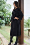 Women's Stylish Premium Black Oversize Midi Cashmere Coat Poncho - 5