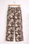 Women's Brown High Waist Elastic Wide Leg Viscose Leaf Patterned Pocketed Trousers - 2
