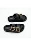 Black Double Buckle Flexible Sole Women's Daily Slippers