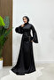 Spanish Style Satin Hijab Evening Dress with Side Train
