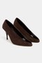 Po Brown Suede Transparent Tape Detail Pointed Toe Women's Heeled Shoes - 4