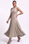 Sleeveless A-Line Long Summer Stitched Midi Beige Dress Rf0676 - 3