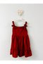 Girl's Crinkled Fabric Summer Dress and Hat Set in Red - 5