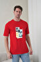 Men's Surf and Palm Tree Printed California Themed Round Neck Red T-Shirt - 2