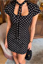 Women's Polka Dot Patterned Dress with Neck Tie Detail