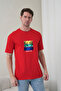 Men's Tropical Themed Palm Tree Printed Round Neck Red T-Shirt - 2
