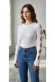 Women's White Special Cut Ribbed Slit Sleeve Design Blouse - 4