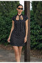 Women's Polka Dot Patterned Dress with Neck Tie Detail - 3