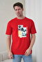 Men's Surf and Palm Tree Printed California Themed Round Neck Red T-Shirt - 4