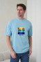 Men's Tropical Themed Palm Tree Printed Round Neck Blue T-Shirt - 2