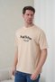 Men's Motivational Themed Predict the Future Gothic Lettering Round Neck Beige T-Shirt - 4