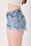 Modern Cut High Waist Tassel Hem Denim Shorts - 6