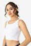 Women's Cotton Camisole Crew Neck Thick Strap Crop Top White - 2
