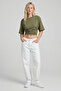 Women's Khaki Waist-Hugging Basic Wide-Sleeve Crop Blouse - 5