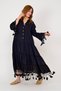 Women's Bohemia Design Tassel Detail Long Raw Black Tunic Dress - 4