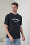 Men's Motivational Themed Predict the Future Gothic Lettering Round Neck Navy Blue T-Shirt