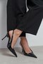 Gloria Black Patent Leather Belt Detail Pointed Toe Women's Heeled Shoes