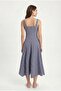 Women's Country Blue Gingham Woven Strap Sleeveless Midi Flared Dress - 5
