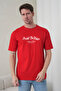 Men's Motivational Themed Predict the Future Gothic Lettering Round Neck Red T-Shirt - 4