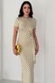 Women's Polka Dot Draped Long Dress – Lycra Midi Maxi Dress with Slit Detail - 7