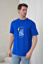 Men's Minimalist Burning Match Illustration Round Neck Cobalt Blue T-Shirt