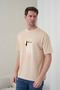 Men's Minimalist Burning Match Illustration Round Neck Beige T-Shirt - 4