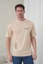 Men's the Wisdom Written Modern Typography Printed Round Neck Beige T-Shirt - 2