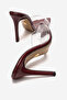 Women's Pointed Toe Thin Heeled Transparent Strap Slippers Sona Burgundy Patent Leather - 5