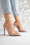 Women's Pointed Toe Thin Heeled Transparent Strap Slippers Sona Silver Wrinkled - 2