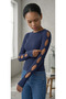 Women's Navy Blue Finger-Looped Slit Sleeve Luxury Blouse - 4