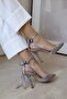 Pointed Toe, Back Bow Detail, Ankle Strap, Heeled Women's Shoes - 3