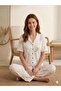 Summer Camisole Patterned Shirt with Collar Buttons Women's Short Sleeve Lycra Pajama Set - 2
