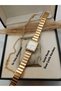 Vintage Design, Retro Model, Gold Color Case Women's Wristwatch, Gold Block Strap, Number Detailing - with Waterway Bracelet - 5